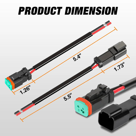 2 Pin DT Waterproof Electrical Connectors Kit 16AWG with Male and Female Plugs and Heat Shrink Butt Terminals for Automotive Dimensions
