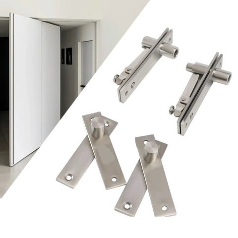 Set Of Four Low Noise Door Pivot Hinges For Hidden Bookcase Doors Built Tough With Stainless Steel Invisible Hardware 360 Degree Shaft Seamless Look And Smooth Operation For Interior And Exterior Doors shown close-up and installed