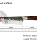 Beast Mode 7 Inch Meat Cleaver For Kitchen Prep, showing full view with measurements, chef grade forged steel blade and wood handle.