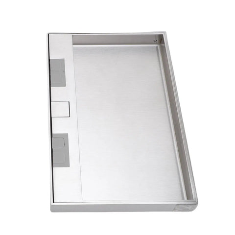 Heavy Duty Recessed Floor Electrical Outlet Kit Offering Slick Concealed Flush Mount Installation And Smooth Lever Action For Zero Sweat Power Access Anytime You Need It, stainless steel receptacle tray.