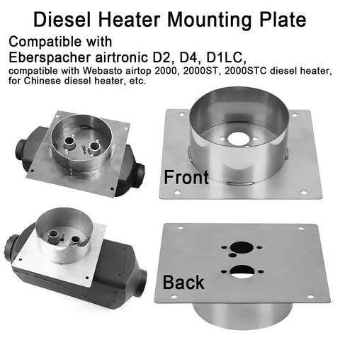 Heavy Duty Diesel Heater Turret Mounting Plate For Air Top 2000 Series And Airtronic D2 D4 shown with front and back views