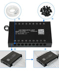 Pure White Meteor Shooting Stars Fiber Optic Lights Kit With 18 LED Meteor Engine 144 Fiber Cables At Zero Point Zero Four Inch Diameter And Thirteen Point One Feet Total Length 20 Modes Bluetooth And RF Remote Control Lit For Parties And Bedrooms showing LED meteor engine with screws and cable entry