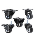 Set Of Four 2 Inch Universal Diamond Caster Wheels With Brakes For Furniture PU Polyurethane Wheels displayed in black finish.
