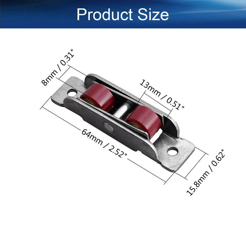 Heavy Duty Double Wheel Pulley With Slick Nylon Glide For Sliding Doors And Windows Hella Rugged Rolling Cabinet Track Wheels stainless steel roller with nylon wheels, dimensions shown.