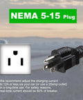 NEMA 5-15 plug close-up with portable charging cable for Plug And Play Level One Ev Charger Portable Charging Cable With Twenty Foot Cord.