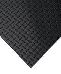 Diamond Plate Rubber Flooring Roll 3 mm Thick 4 Ft By 2 Ft Black Durable Industrial Grippy Floor Mat For Slippery Surfaces Outdoor Walkways And Equipment Protection, close-up view