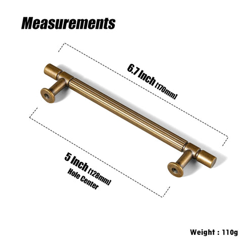 Vintage Retro Antique Brass Zinc Alloy Cabinet Handles 6 Pack With 5 Inch Center To Center Mounting Holes Includes Screws