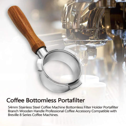 Bottomless 54mm Portafilter for Espresso Buffs, Naked Portafilter Fit For 8 Series Breville Machines And 54mm Baskets, wood handle