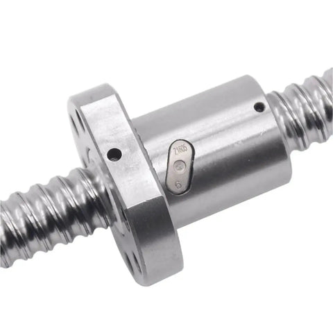 Close-up of SFU1605 Ball Screw With End Machined Flange Single Ballnut BK BF12 Support for CNC linear motion, steel build