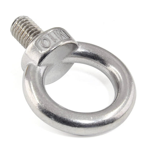 Hella Solid M10 Lifting Eye Bolts, 304 Stainless Steel Six Pack, M10 X 18 Millimeter thread eye bolt with round ring.