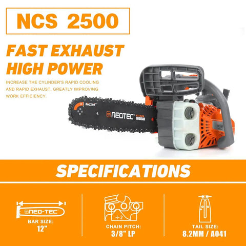 12 Inch Top Handle Gas Chainsaw 25.4cc 2 Stroke Portable Wood Cutting Power with ergonomic design and fast exhaust system