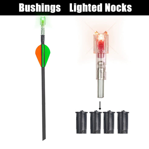 Six Pack LED Lighted Nocks For Crossbow Bolts With 24 Bushings In 0.285 Inch 0.297 Inch 0.300 Inch 0.305 Inch Sizes with bushings