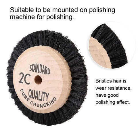 Built Like a Tank Heavy Duty Jewelry Polishing Buffing Wheel With Durable Bristle Hair Brush for Bench Grinder Setup, 65-68mm brush close-up.