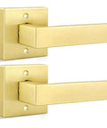 Brushed Gold Dummy Door Handle No Turn Lever For French Doors And Closets, Heavy Duty Ambidextrous Interior Push Pull Door Hardware, Non Functional Single Sided Latch Replacement, 1 Pack, pair of brushed gold levers