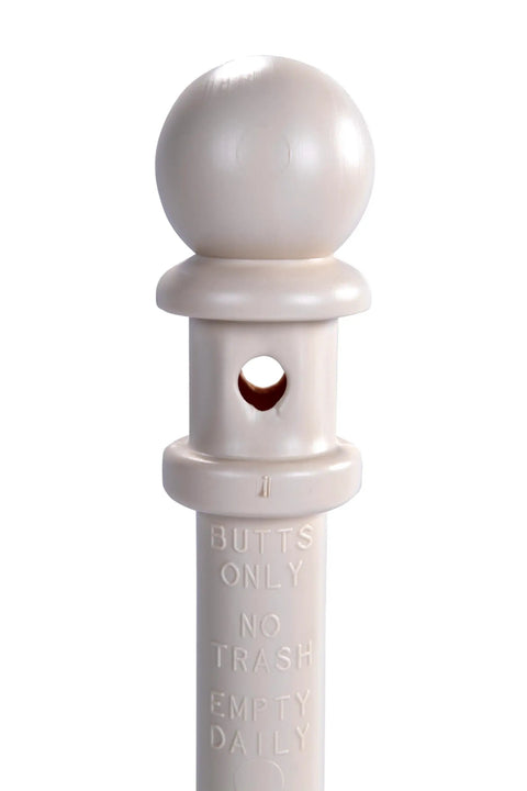 Top section of Outdoor Smokeless Cigarette Butt Receptacle in Galvanized Steel With Lid 5 Gallon Capacity 40 Inch Tall Beige US Made