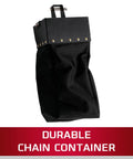 Heavy Duty Electric Chain Hoist With Slick Two Speed Trolley One Ton Capacity And Ten Foot Lift Range Rock Solid Safety Brakes inside a durable chain container.