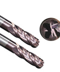 Carbide Ball End Mill Bits With Four Flutes And TISIN Coating, One Quarter Inch Shank, close-up view, HRC65 Tungsten Carbide