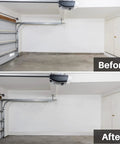 Before and after installing Self Adhesive Vinyl Baseboard Molding 4 Inch By 40 Feet Peel And Stick Wall Base Cove Base White in garage