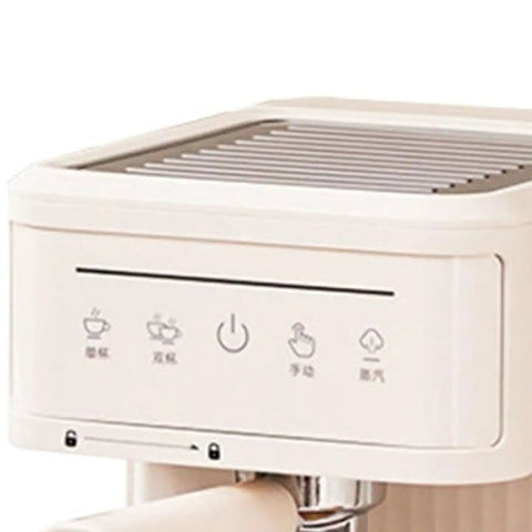 Touchscreen Espresso Coffee Machine Featuring Built In Milk Frother Semi Automatic Brewer And High Pressure Pump control panel close-up.