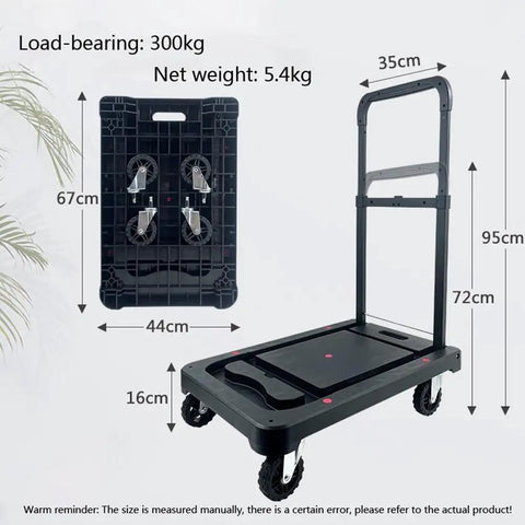 Heavy Duty Foldable Cargo Wagon With Smooth As Butter Rollers No Sweat Push Pull Flatbed Cart for quick load up, dimensions shown.