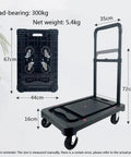 Premium Rock Solid Heavy Duty Workhorse Foldable Platform Trolley Cart dimensions 67cm x 44cm black polypropylene, ideal for storage.