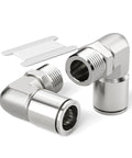 304 Stainless Steel Male Elbow Push To Connect Fitting Five Sixteenth Inch Tube Outside Diameter OD X One Eighth Inch NPT Thread 90 Degree Pneumatic Fitting Pack Of Two, showing two fittings with a 90-degree angle