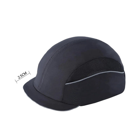 Side view of Baseball Style Safety Cap For Worksite Lightweight Bump Hat With Removable ABS Shell Foam Padding Breathable Polyester Reflective Stripes
