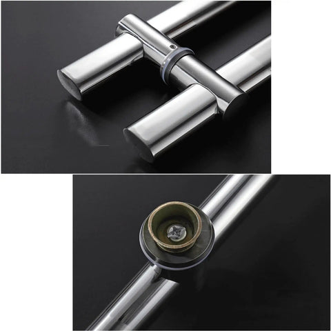 Close-up of Modern Entrance Door Handles Set Adjustable Push Pull Bar for Double Sided Sliding Doors Stainless Steel Doorknob 60cm