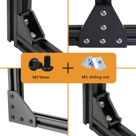 All In One M5 T Nut Screw Kit For 2020 Aluminum Extrusion System With 150 Sliding T Nuts 50 M5 X 8 Screws 50 M5 X 10 Screws 50 M5 X 12 Screws And 1 Wrench For Quick No Fuss 2020 V Slot Assembly, close-up of installed nuts and screws