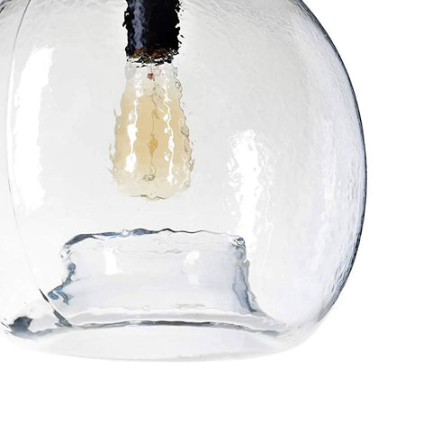 Close-up of hand blown glass pendant lighting for kitchen island and dining room modern farmhouse globe ceiling light 11 inch diameter