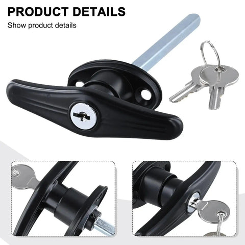 T Shaped Handle Lock For Garage Doors Made Of Zinc Alloy In Black Rugged Caravan Shed Cabinet Furniture Hardware 1 Piece