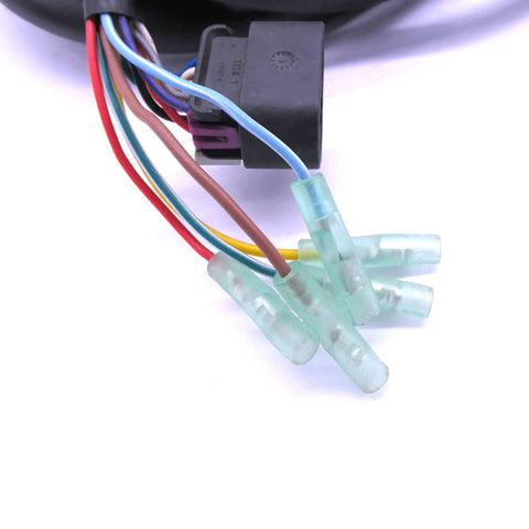 Close-up of Outboard 84-896536T01 14 Pin Main Wire Harness Replacement Cable connectors showing multiple colored wires.