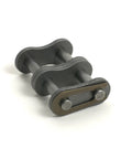 Precision ANSI Double Roller Chain Connecting Link for Half Inch Pitch, burnished, shot peened plates, side view.