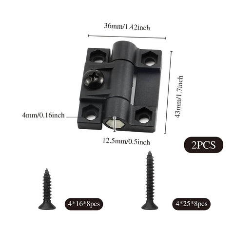 Two Pack 43mm By 36mm Adjustable Position Control Folding Door Hinges With Four Countersunk Holes And Screws Black Durable Hardware