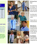 Measurements chart and kids in Kids Veterinarian Lab Coat With Embroidered Name And Puppy Embroidery White Size 12/14 Unisex 3 Pockets 65 Percent Polyester And 35 Percent Cotton Machine Washable Realistic Vet Role Play Outfit For Aspiring Pet Doctors