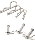 Assorted sizes of 304 stainless steel R-type cotter pins and hitch pins from the 100Pcs 304 Stainless Steel Cotter Pins Assortment Kit