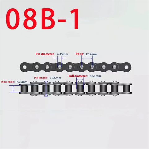 08B-1 precision roller chain measurements showing pin diameter, pitch, and ball diameter for Top Tier 1.5 Meter Precision Roller Chain With Short Pitch Design For Heavy Duty Industrial Machinery Drive Sprocket Needs That Just Works.
