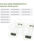 Diagram of Dishwasher Lower Rack Carrier and Roller Kit Replacement for Left and Right Sides, compatible models listed.