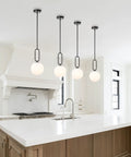 Industrial Pendant Lights Set Of 2 With Brushed Brass UFO Dome Shades And White Globe Glass Lamps for Kitchen Island Lighting