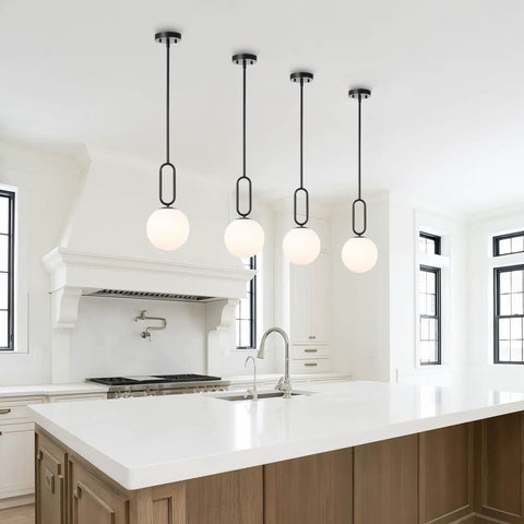 Industrial Pendant Lights Set Of 2 With Brushed Brass UFO Dome Shades And White Globe Glass Lamps for Kitchen Island Lighting