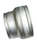Six To Five Inch Round Duct Reducer For HVAC Ductwork, galvanized steel pipe fitting, side view, easy fit for stove vents