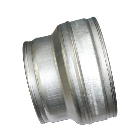 Six To Five Inch Round Duct Reducer For HVAC Ductwork, galvanized steel pipe fitting, side view, easy fit for stove vents