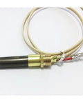 Thermopile temperature sensor with brass threaded mounting and black ceramic probe, two insulated leads