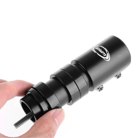 Person holding black Adjustable Bike Stem Riser And Fork Extender For Mountain Road MTB BMX And Fixie Handles Up To Seventy Millimeter Extension