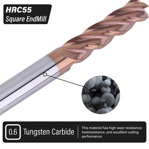 3/8 Inch Carbide Square End Mills Set, 4 Flute, HRC55 TiSiN Coated End Milling Bits For Alloy Steels And Hardened Steel