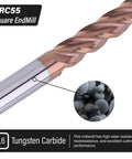 Close-up of a Three Sixteenth Inch Carbide Square End Mill, Four Flute TiSiN Coated End Milling Bit For Hardened Steel And Alloy Steels, HRC55.