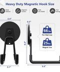 Diagram showing size and weight capacity of Three Pack Heavy Duty Magnetic Hooks For Garage And Workshop, 3.46 Inch Black