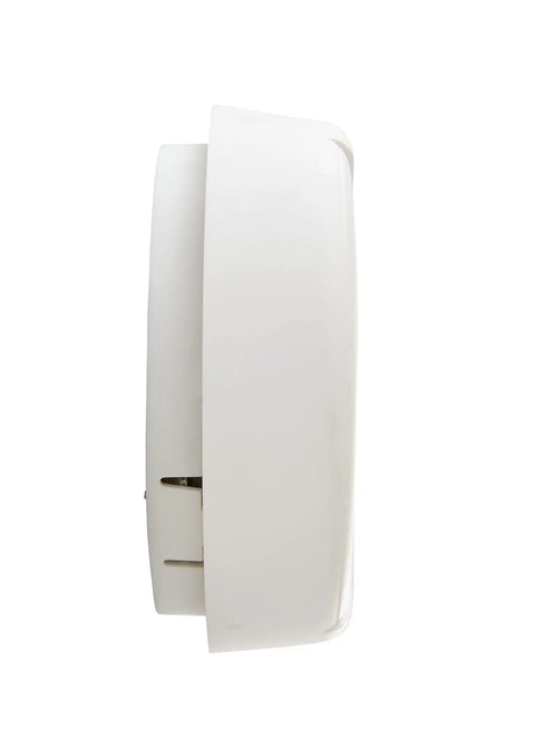 Side view of RV Approved CO Alarm Replacement For CO250RVA With Hinged Cover Easy Battery Access Silent Alarm Feature Tamper Resistant Locking Ideal Carbon Monoxide Detector For Travel Trailers And Motorhomes