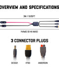 Diagram of MC4 Solar Panel To Power Station Adapter Cable With Three Branch Leads for XT60, Anderson, and DC5521 connectors, 14AWG, 10ft