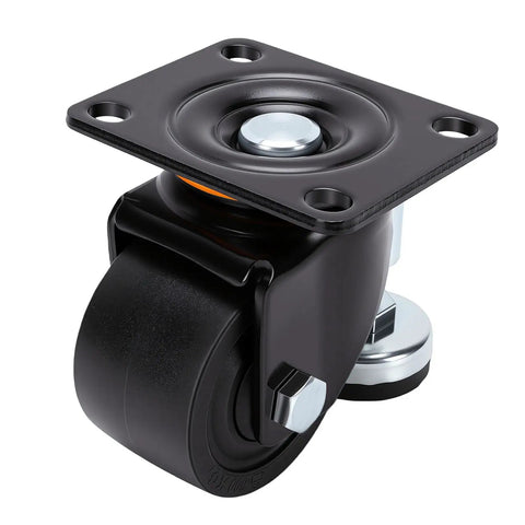 Three Inch Heavy Duty Leveling Casters Featuring Adjustable Steel Plate Feet built for stability and mobility in heavy loads.